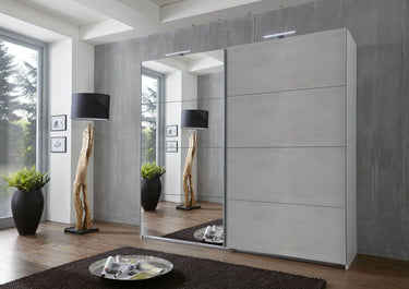 Alfor Mirrored Large Sliding Door Wardrobe in Concrete Grey with Ample Storage - UK Luxury Furniture